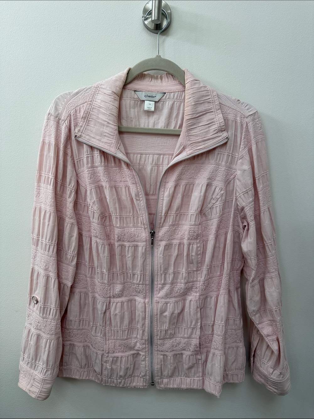 Christopher & Banks Pale Pink Textured Zip Jacket